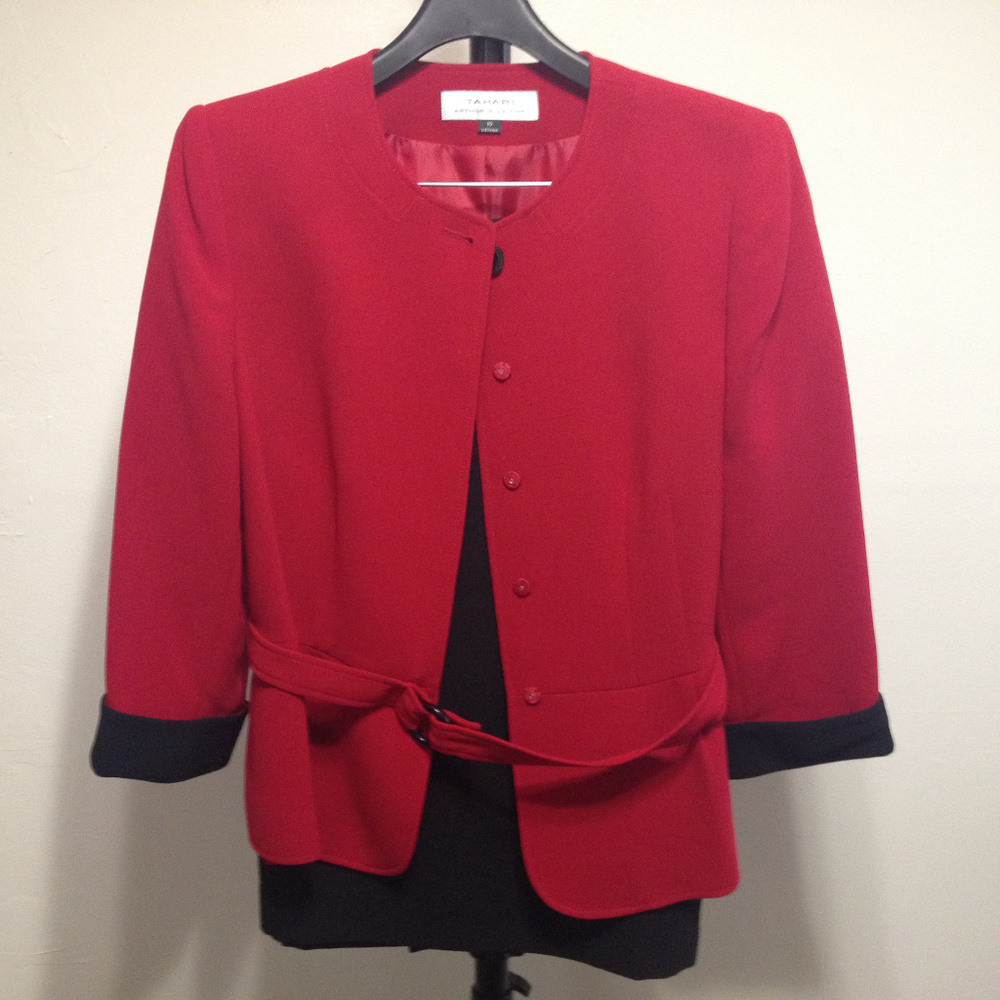 Tahari ASL Womens Skirt Suit Red Black Skirt 10